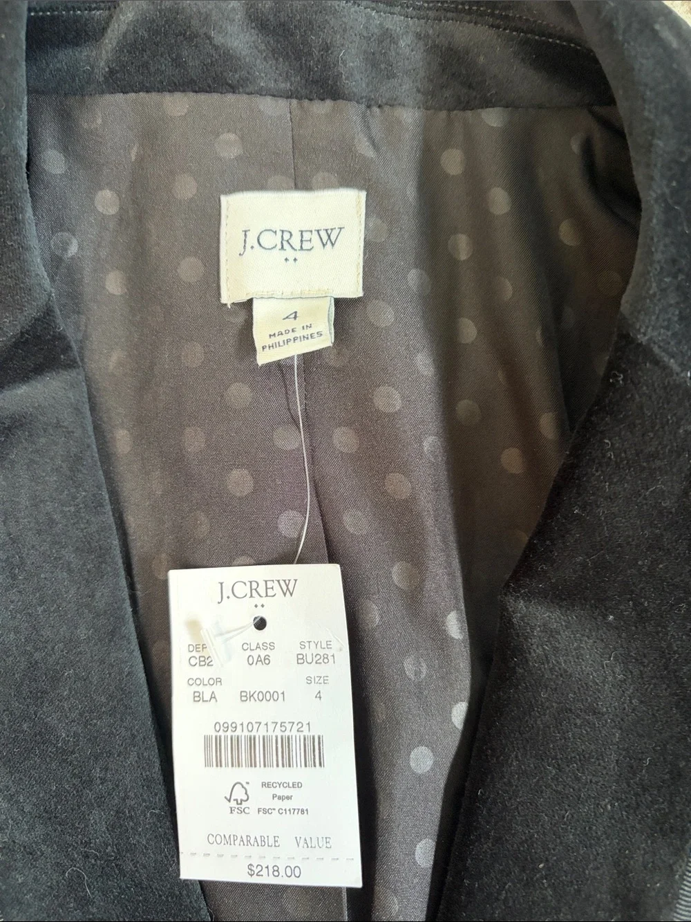 J Crew Factory Black Velvet Single-Button Women's Blazer Size 4 NWT